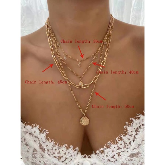 Round Pendant 4 piece Layered Necklace boho gold - Picture 7 of 10